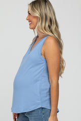 Light Blue Ribbed V-Neck Maternity Tank Top