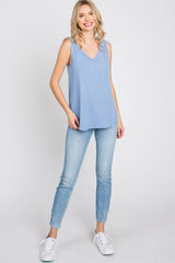 Light Blue Ribbed V-Neck Tank Top