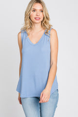 Light Blue Ribbed V-Neck Tank Top