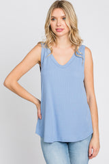 Light Blue Ribbed V-Neck Tank Top