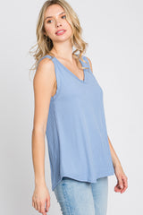 Light Blue Ribbed V-Neck Tank Top