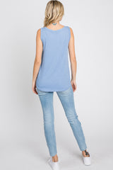 Light Blue Ribbed V-Neck Tank Top