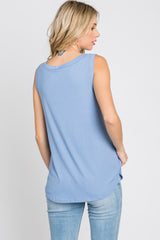 Light Blue Ribbed V-Neck Tank Top