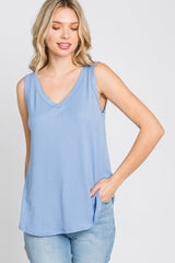 Light Blue Ribbed V-Neck Tank Top