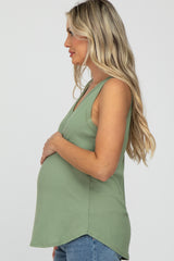 Light Olive Ribbed V-Neck Maternity Tank Top