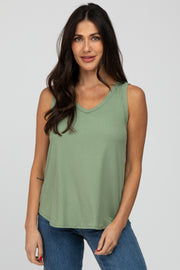 Light Olive Ribbed V-Neck Tank Top