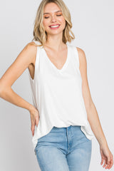 Ivory Ribbed V-Neck Tank Top