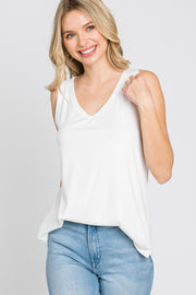 Ivory Ribbed V-Neck Tank Top