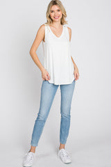 Ivory Ribbed V-Neck Tank Top