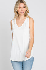 Ivory Ribbed V-Neck Tank Top