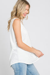 Ivory Ribbed V-Neck Tank Top