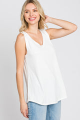 Ivory Ribbed V-Neck Tank Top