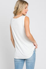 Ivory Ribbed V-Neck Tank Top