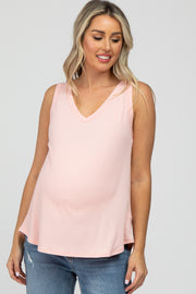 Light Pink Ribbed V-Neck Maternity Tank Top