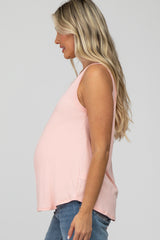 Light Pink Ribbed V-Neck Maternity Tank Top