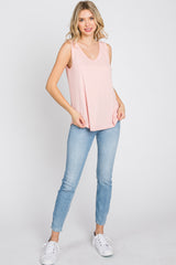 Light Pink Ribbed V-Neck Tank Top