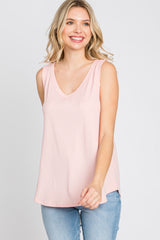 Light Pink Ribbed V-Neck Maternity Tank Top