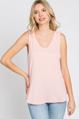 Light Pink Ribbed V-Neck Tank Top