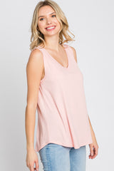 Light Pink Ribbed V-Neck Tank Top