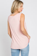 Light Pink Ribbed V-Neck Tank Top