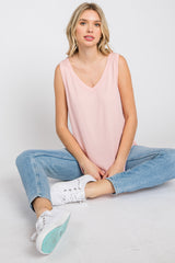 Light Pink Ribbed V-Neck Tank Top