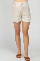 Beige Fringe Hem Maternity Shorts