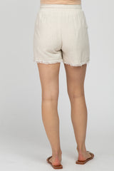 Beige Fringe Hem Maternity Shorts