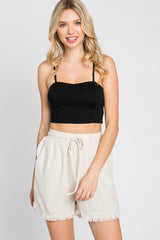 Beige Fringe Hem Maternity Shorts