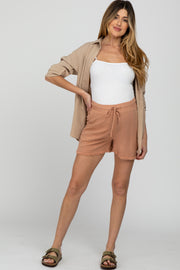 Peach Fringe Hem Maternity Shorts