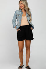 Black Fringe Hem Maternity Shorts