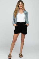 Black Fringe Hem Maternity Shorts