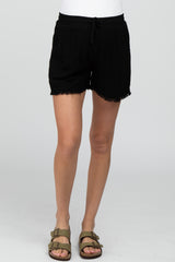 Black Fringe Hem Maternity Shorts