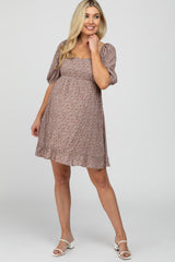 Taupe Floral Puff Sleeve Maternity Dress