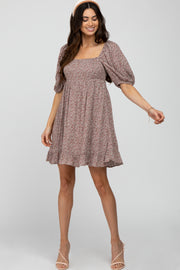 Taupe Floral Puff Sleeve Dress