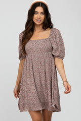 Taupe Floral Puff Sleeve Dress