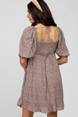 Taupe Floral Puff Sleeve Dress