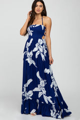 Navy Floral Cut Out Back Maxi Dress