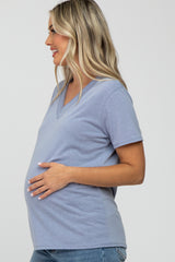 Blue Heathered V-Neck Maternity Top