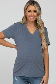 Charcoal Heathered V-Neck Maternity Top