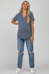 Charcoal Heathered V-Neck Maternity Top