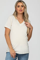 Cream Heathered V-Neck Maternity Top