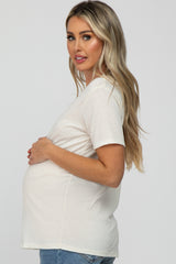 Cream Heathered V-Neck Maternity Top