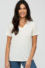 Cream Heathered V-Neck Maternity Top