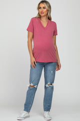 Mauve Heathered V-Neck Maternity Top