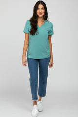 Mint Heathered V-Neck Top