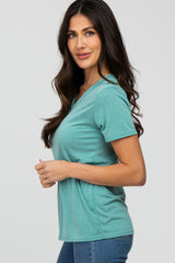 Mint Heathered V-Neck Top