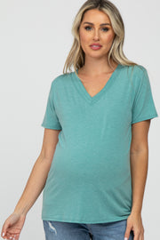 Mint Heathered V-Neck Maternity Top