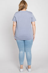 Blue Heathered V-Neck Plus Top