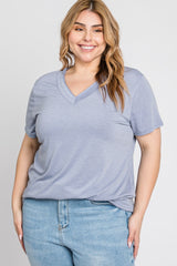 Blue Heathered V-Neck Plus Top