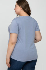 Blue Heathered V-Neck Plus Maternity Top